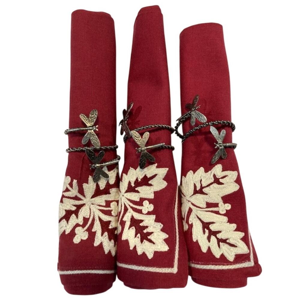 Williams Sonoma red napkins (3) in red with Christmas design